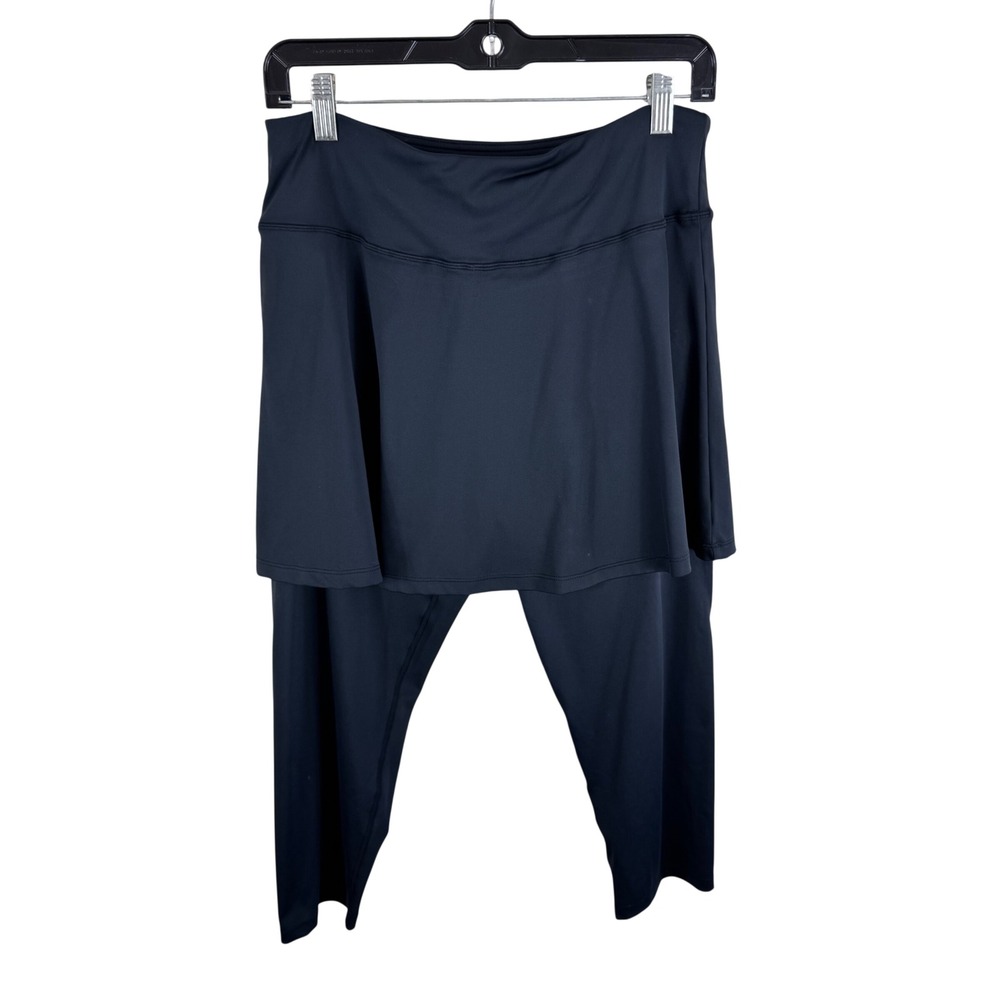 Anivivo Women Black Skapri Skirted Leggings Cropped Athletic Pants XL Pocket